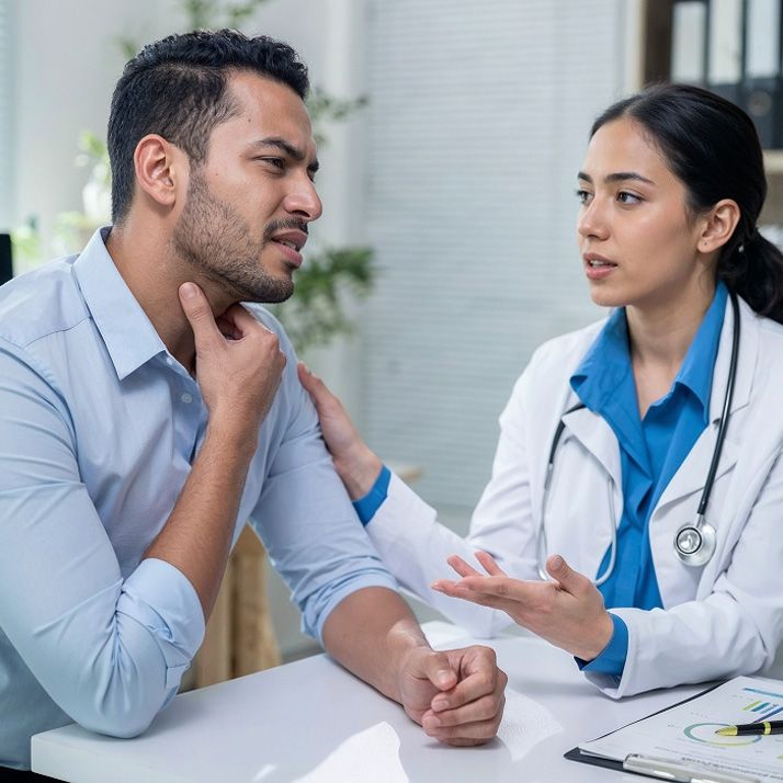 Doctor consultation for sore throat symptoms